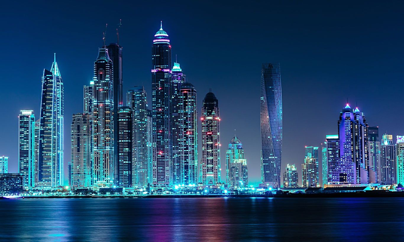  Dubai Hintergrundbild 1366x820. Dubai at Night Cityscape Wallpaper Mural