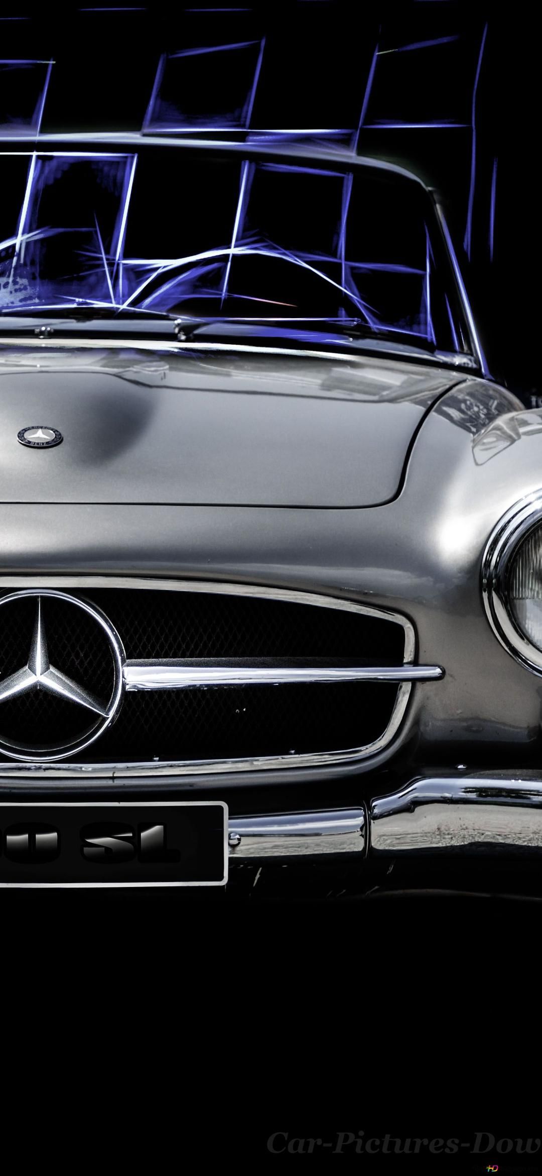  Edle Hintergrundbild 1080x2340. Legendärer Oldtimer Cabrio Mercedes Vor Violettem Hintergrund 2K Hintergrundbild Herunterladen