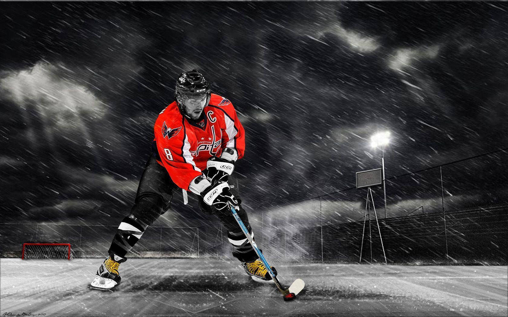  Eishockey Hintergrundbild 1680x1050. Download Alex Ovechkin Washington Capitals Stormy Night Fan Art Wallpaper