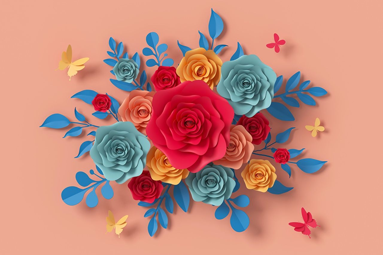 Farbiges Hintergrundbild 1280x853. Desktop Hintergrundbilder Papier Rosen 3D Grafik Blumen Design