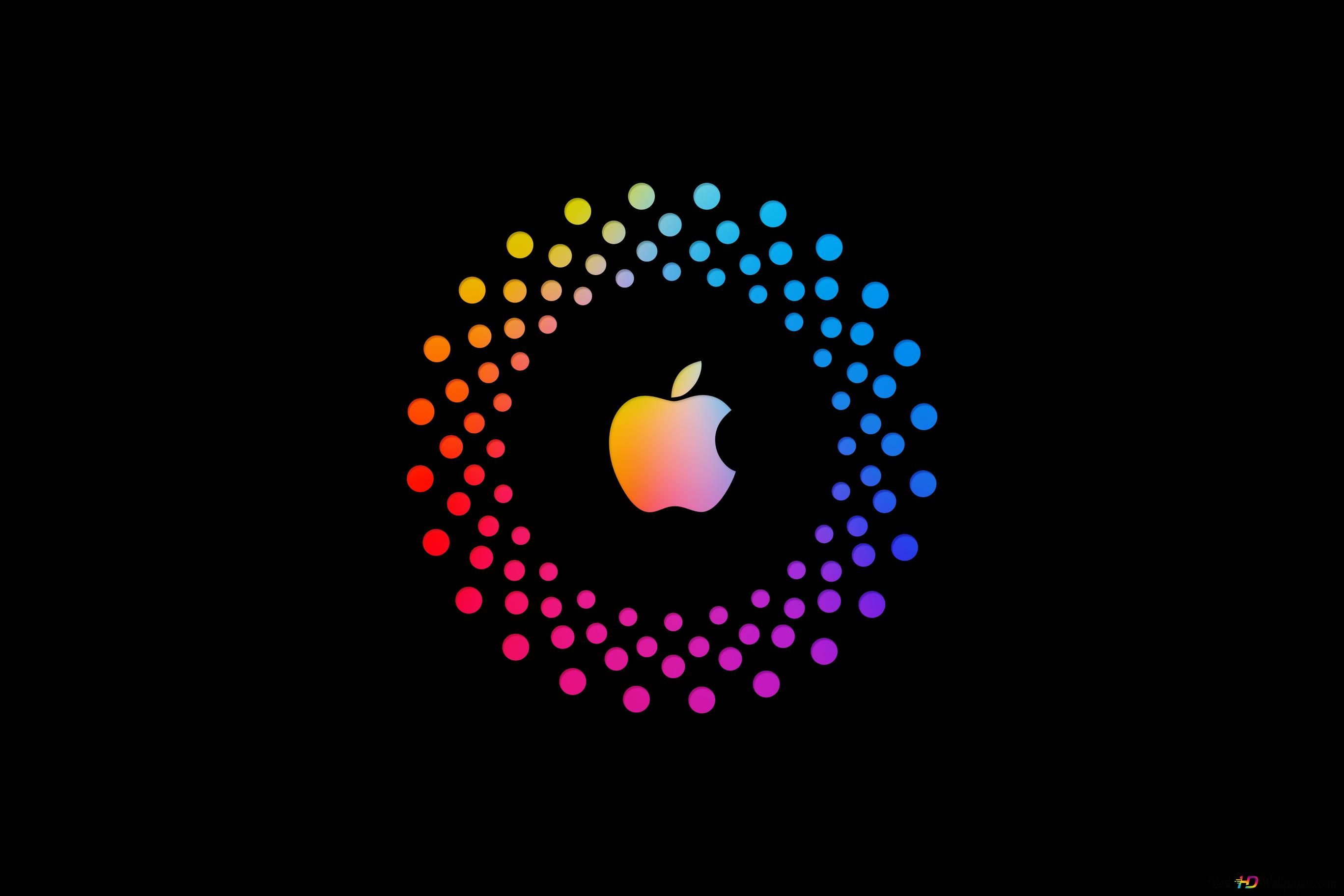  Farbiges Hintergrundbild 2736x1824. Kreisförmiges, Farbiges Apple Logo Auf Schwarzem Grund 4K Hintergrundbild Herunterladen