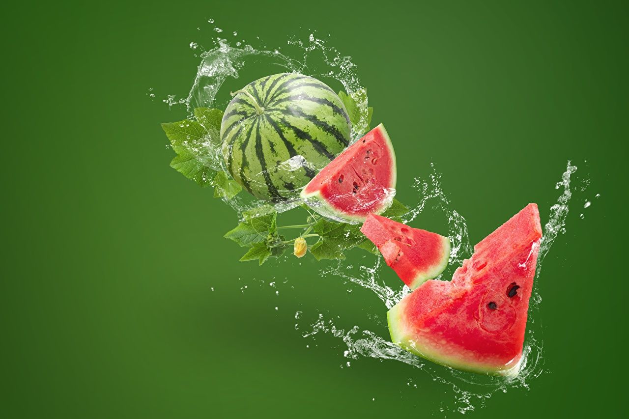  Farbiges Hintergrundbild 1280x853. Desktop Hintergrundbilder Stück Wassermelonen Wasser spritzt