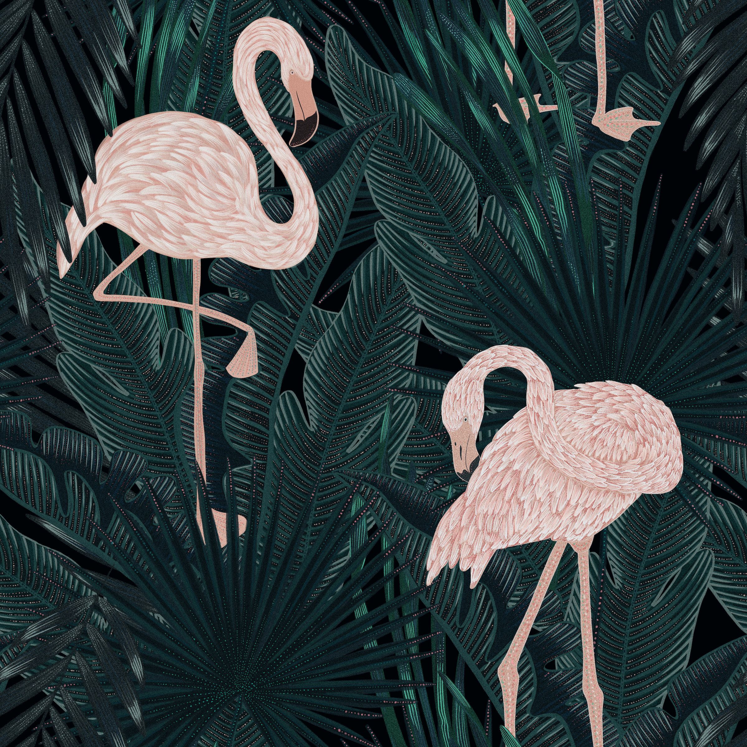 Flamingo Hintergrundbild 2400x2400. Flamingo wallpaper peel and stick deep green tropical