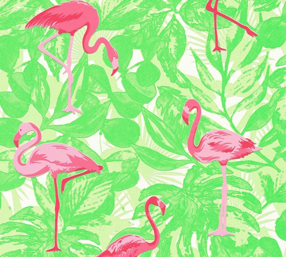  Flamingo Hintergrundbild 1000x900. Kids Wallpaper Flamingos Leaves Green Pink Gloss 35980 2