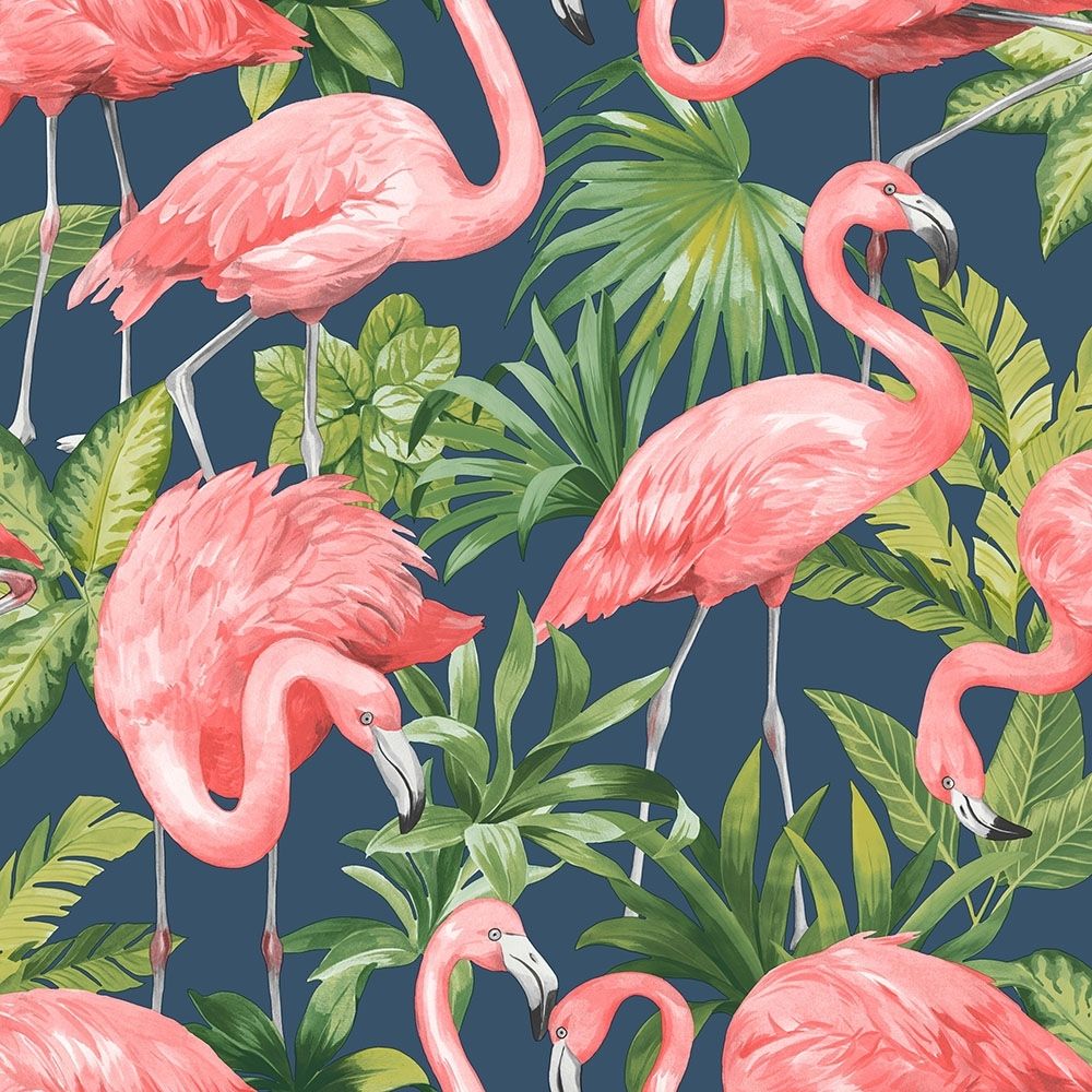  Flamingo Hintergrundbild 1000x1000. Flamingo wallpaper in navy blue & pink. I Love Wallpaper