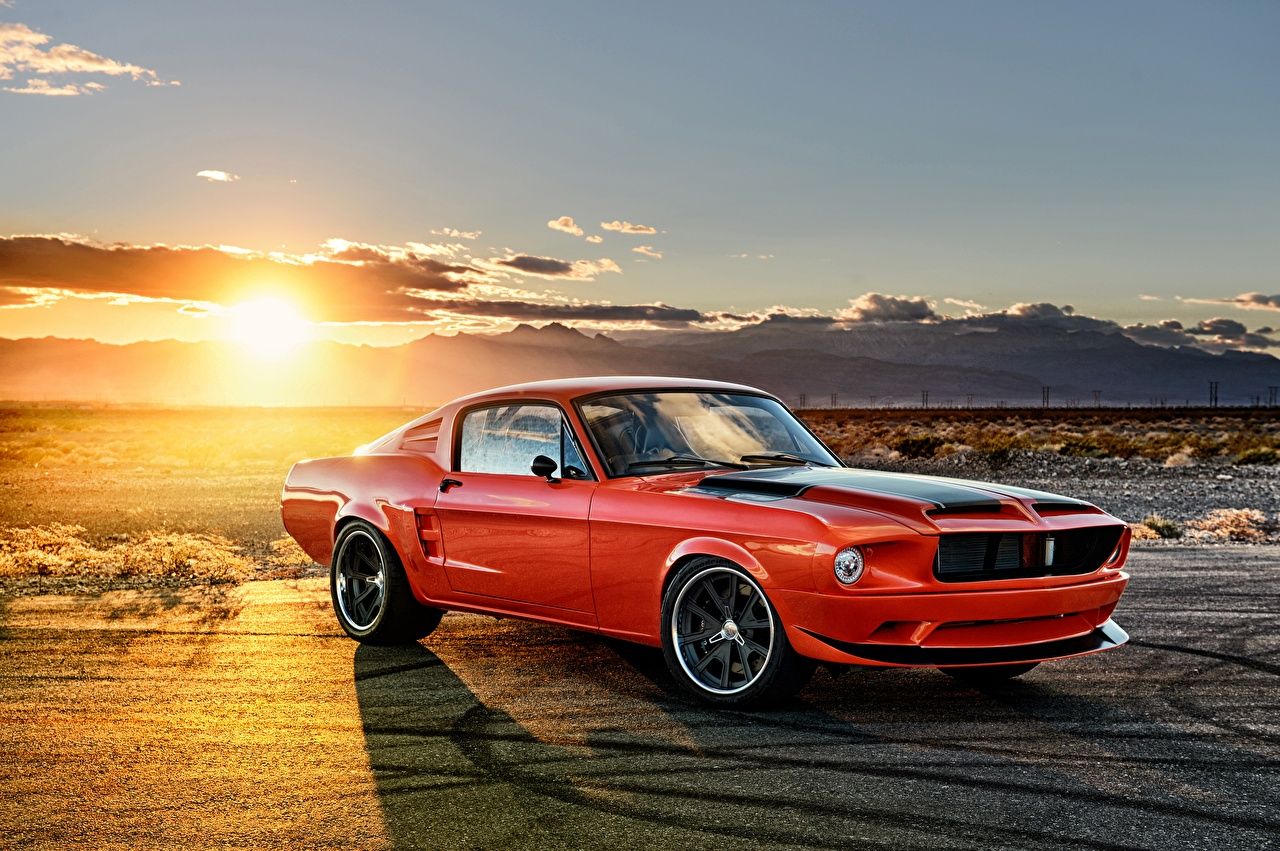  Ford Hintergrundbild 1280x851. Desktop Hintergrundbilder Ford Mustang 1968 Rot Sonnenaufgänge und