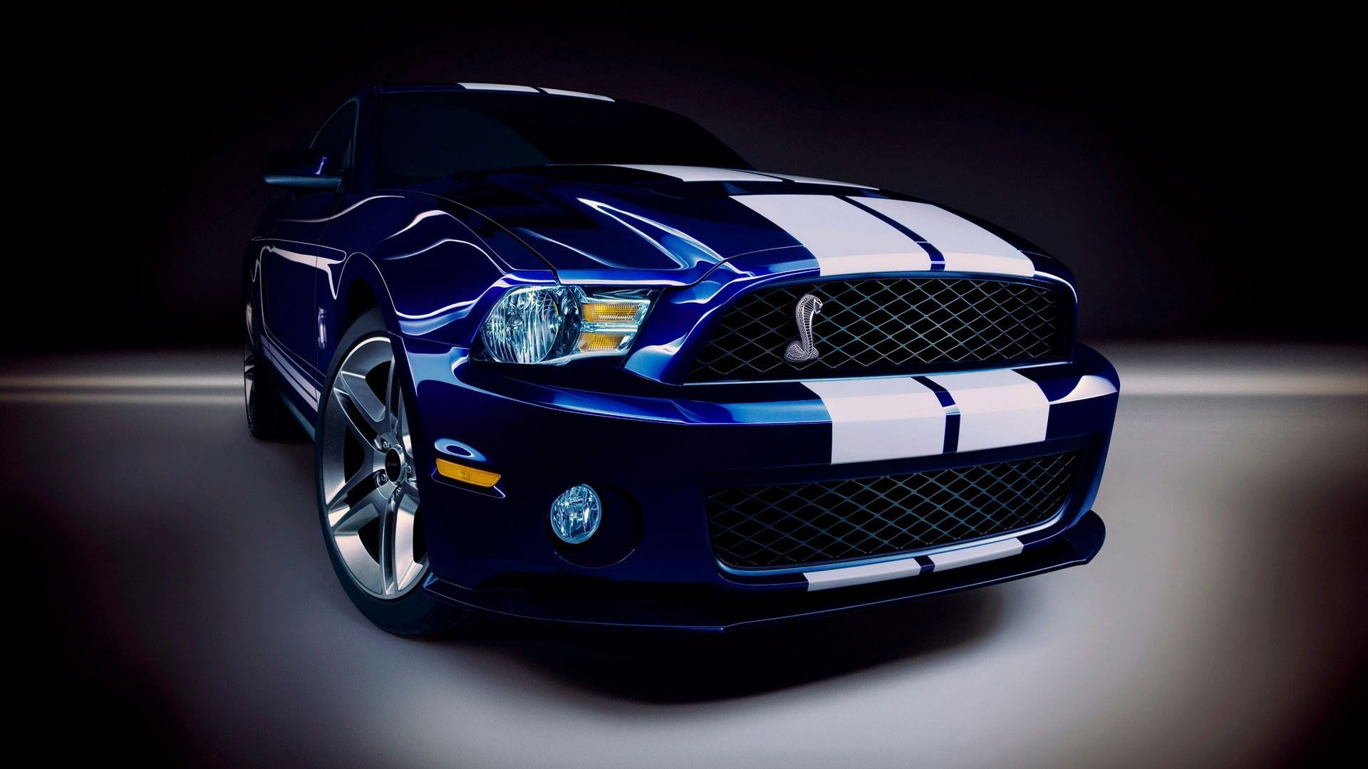  Ford Hintergrundbild 1920x1080. Vorderansicht des blauen Autos von Ford Mustang, Scheinwerfer 1920x1080 Full HD 2K Hintergrundbilder, HD, Bild