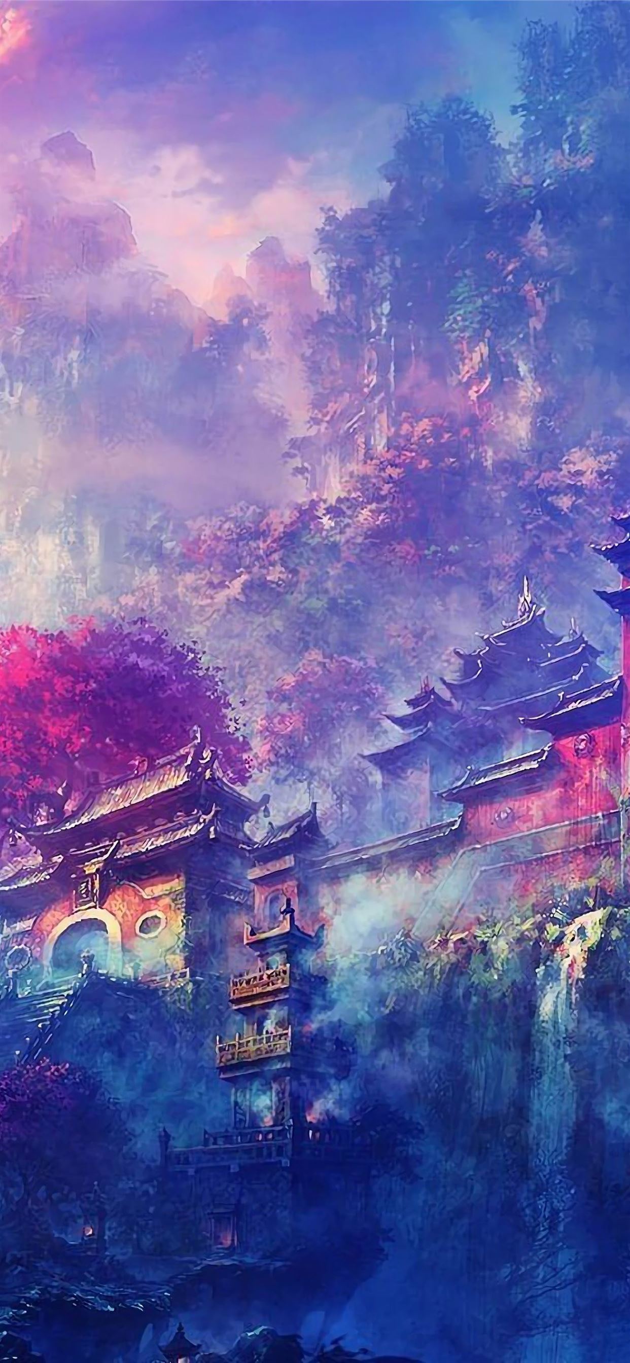  Buddhismus Hintergrundbild 1242x2688. Buddha Oriental Castle Scenery Anime 4K iPhone Wallpaper Free Download