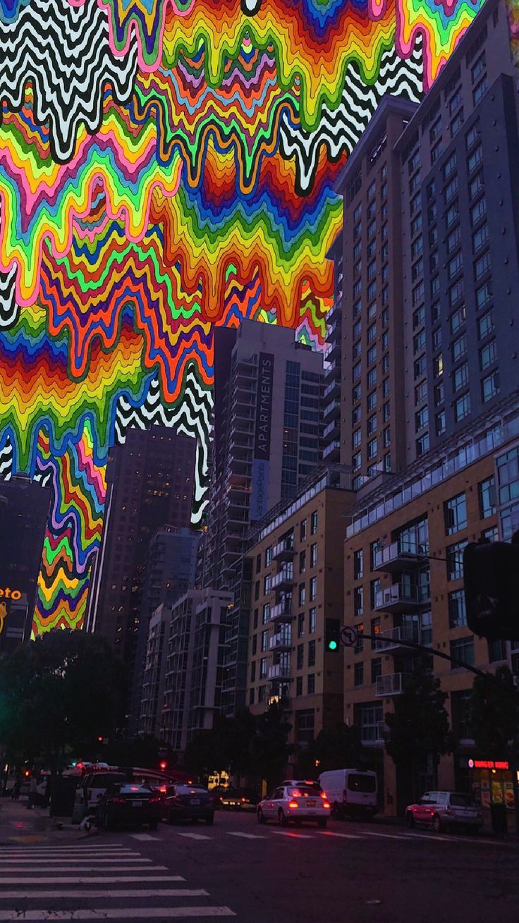 Psychedelisch Hintergrundbild 736x1309. trippy #psychedelic #city #rainbow #edit. Trippy wallpaper, Trippy painting, Trippy aesthetic