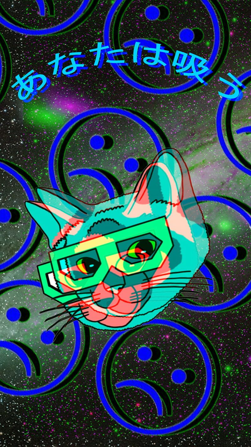  Psychedelisch Hintergrundbild 800x1422. Cat psychedelic, aesthetic, vaporwave, sad, galaxy, drug, HD phone wallpaper