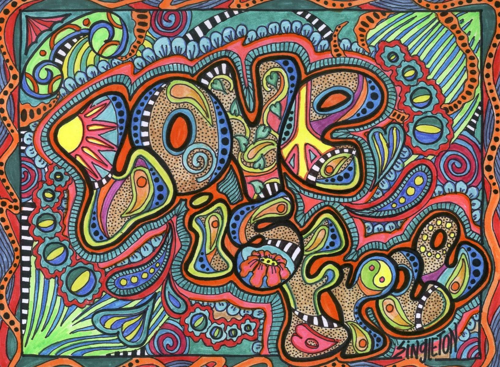  Psychedelisch Hintergrundbild 1633x1200. Multicolored Love Is Free Decor Wallpaper, Psychedelic, Typography, Hippie