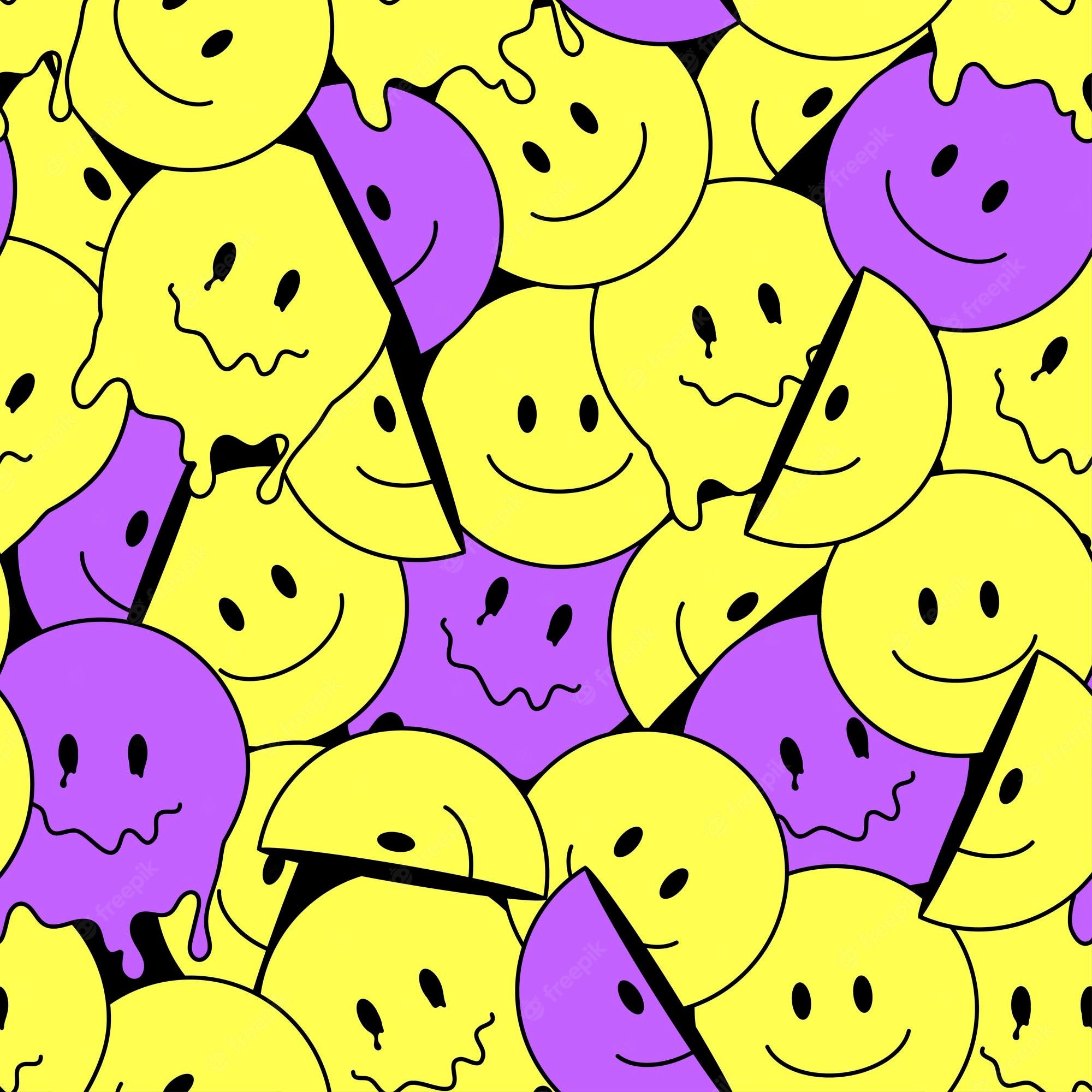  Psychedelisch Hintergrundbild 2000x2000. Premium Vector. Funny smile crazy melted face seamless pattern art vector illustration psychedelic retrro graphic positive good vibes smiley faces acid high melt trip wallpaper seamless pattern y2k aesthetic
