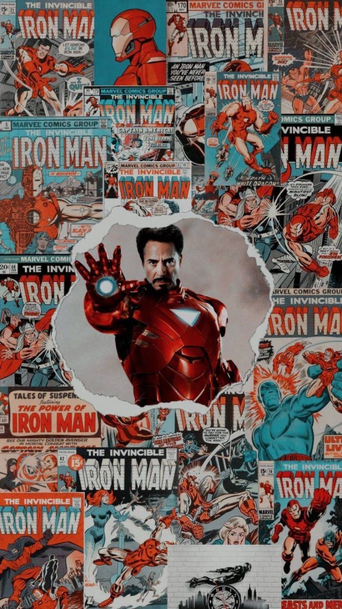  Iron Man Hintergrundbild 700x1244. Download Iron Man Collage Marvel Aesthetic Wallpaper