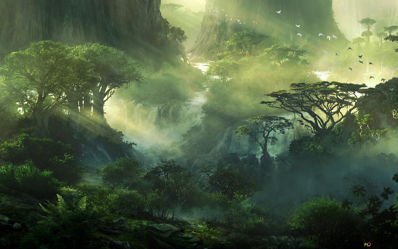 Dschungel Hintergrundbild 1280x800. Fantasie Dschungel Wasserfälle 2K Hintergrundbild Herunterladen