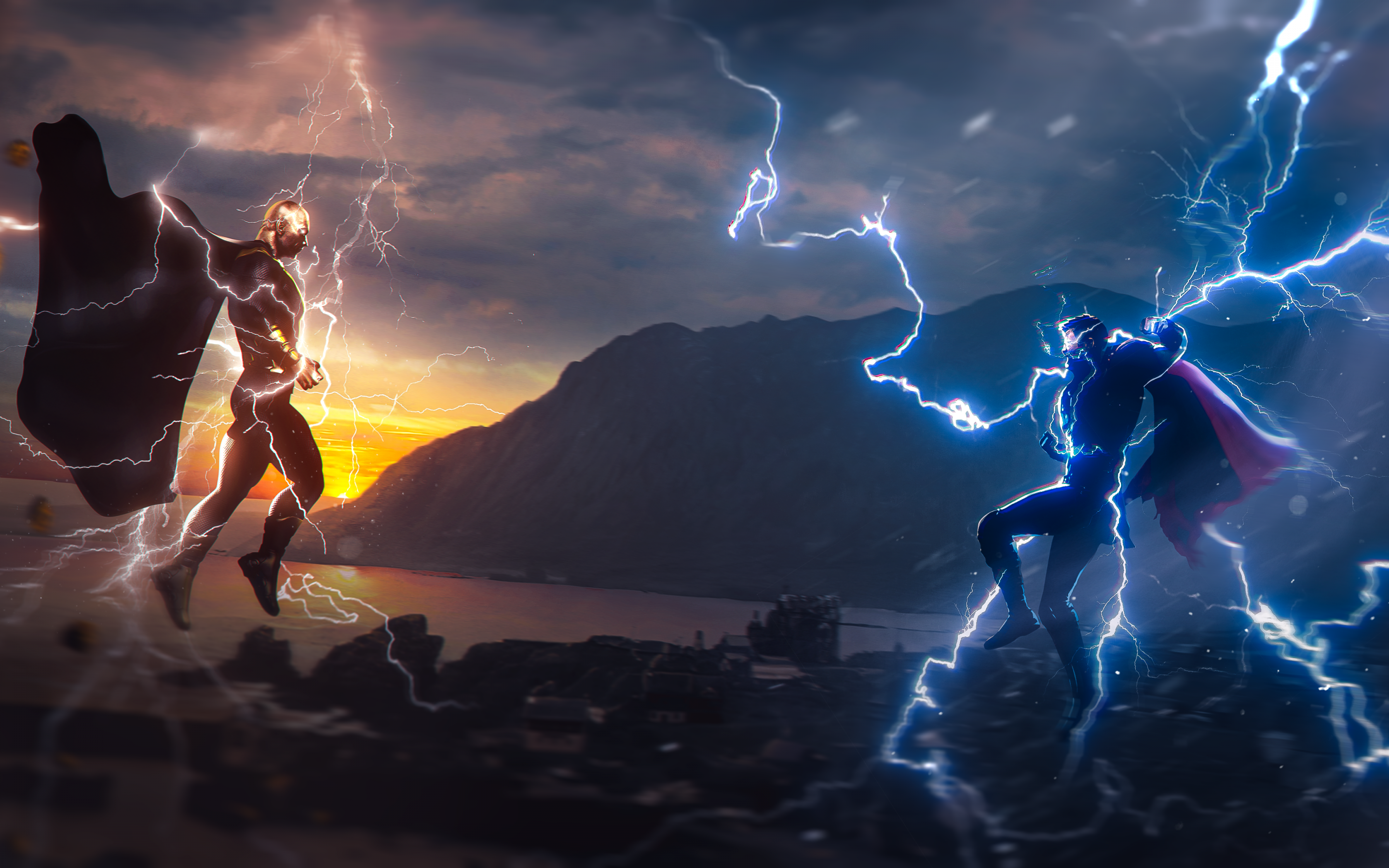  Thor Hintergrundbild 2880x1800. Black Adam vs Thor Wallpaper 4K, Crossover, Fusion, Graphics CGI