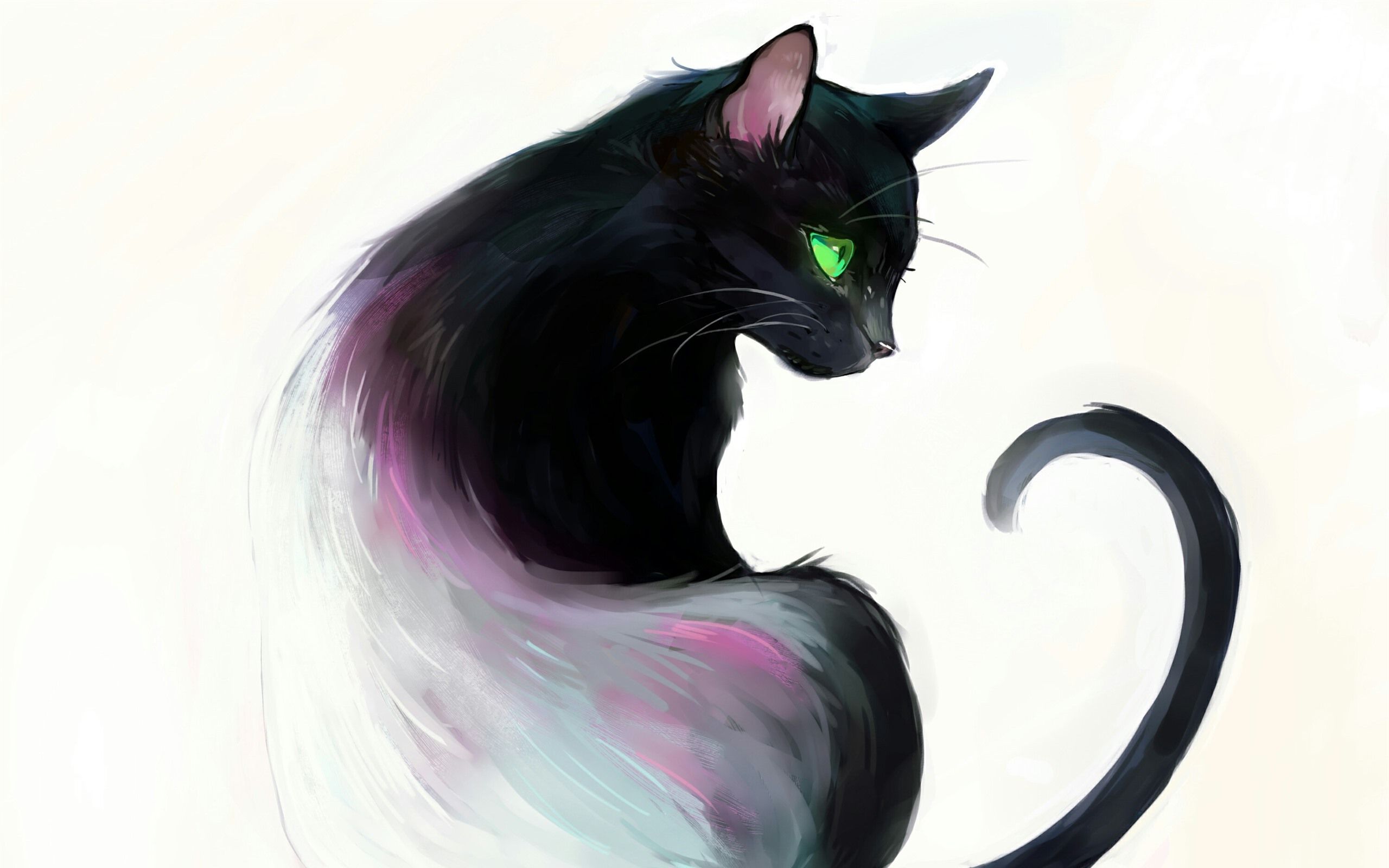  Katze Hintergrundbild 2560x1600. Kunstmalerei, schwarze Katze, Blick zurück, grüne Augen, Buch 2880x1800 HD Hintergrundbilder, HD, Bild