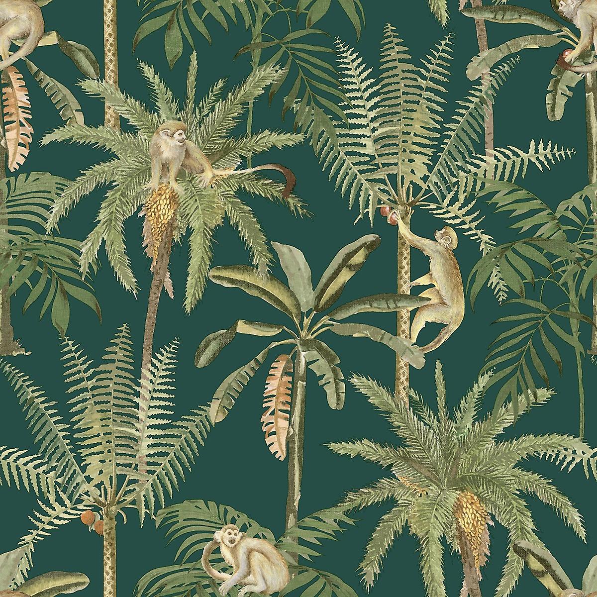 Dschungel Hintergrundbild 1200x1200. Amazonia Affen Bäume Dschungel Wallpaper Smaragd grün Welt der Tapete WOW044