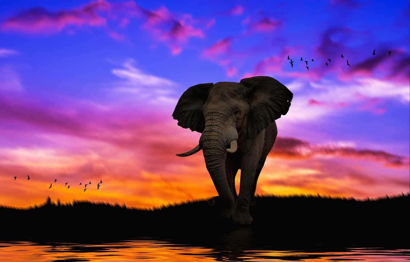  Elefant Hintergrundbild 1332x850. Download Cute Elephant Aesthetic Sunset Wallpaper