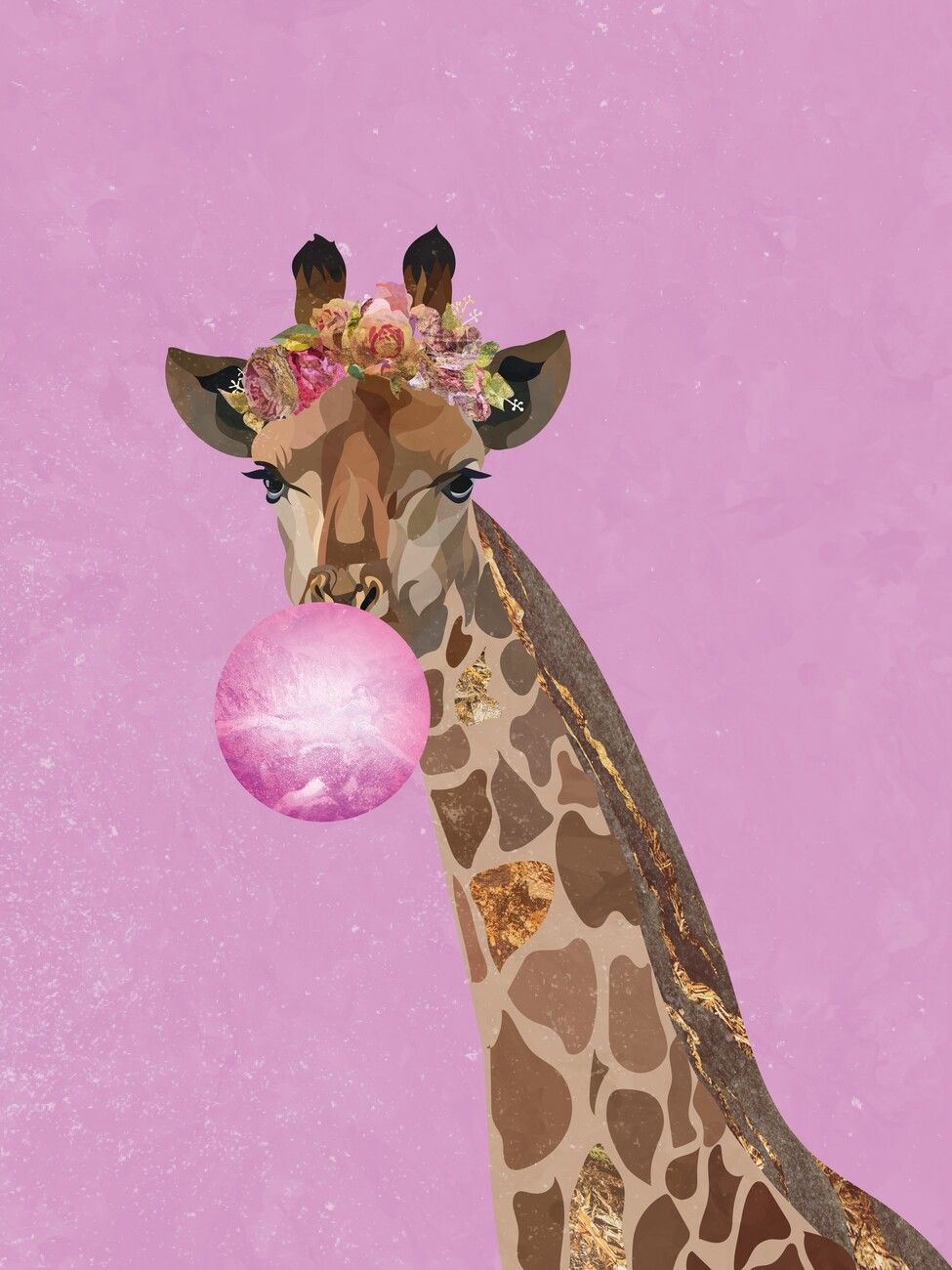  Giraffe Hintergrundbild 975x1300. Künstlerische Illustration. Pink Bubblegum Giraffe