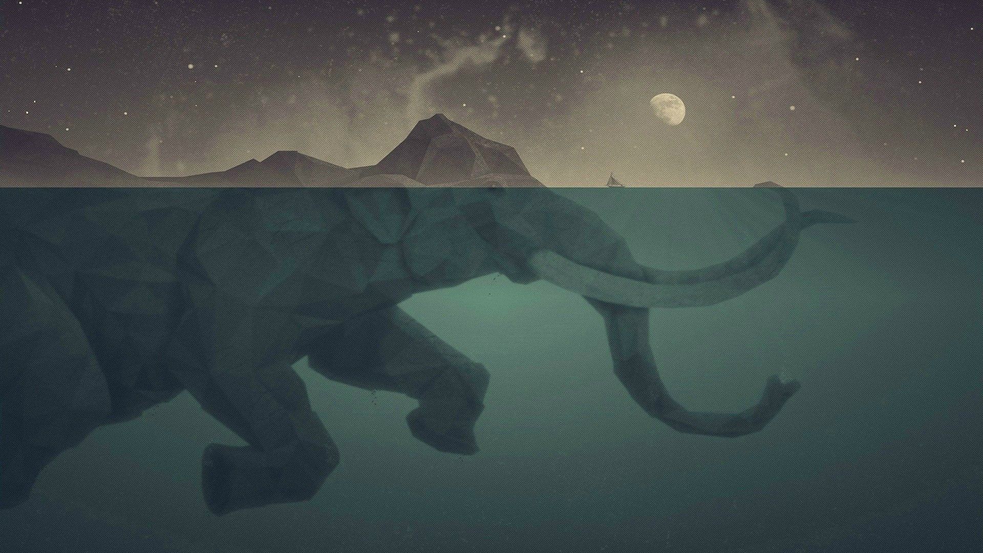  Elefant Hintergrundbild 1920x1080. elephant, digital art, water, sea, Moon, sky Gallery HD Wallpaper
