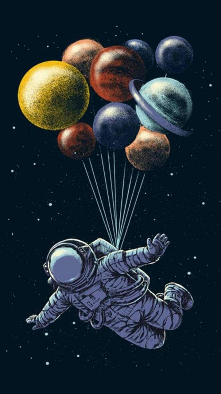  Planeten Hintergrundbild 720x1280. Download Astronaut Aesthetic Balloon Planets Wallpaper