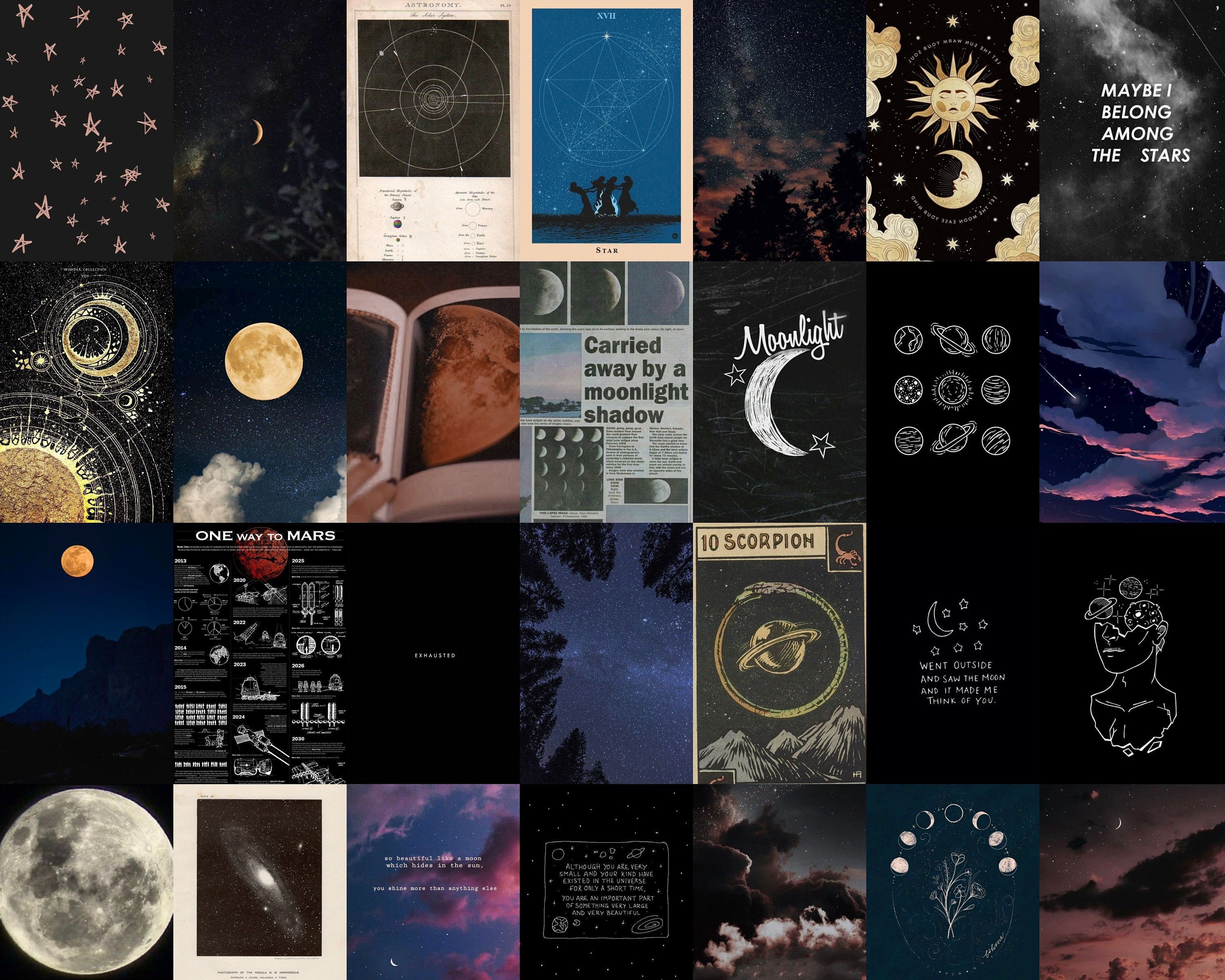  Astronomie Hintergrundbild 3000x2401. Moonlight Aesthetic Wall Collage Kit Astronomy Collage Kit