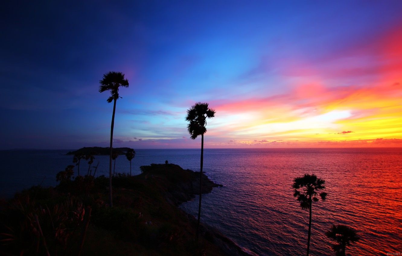  Thailand Hintergrundbild 1332x850. Wallpaper the sky, sunset, palm trees, The sky, Thailand, Phuket, Thailand, Islands image for desktop, section пейзажи