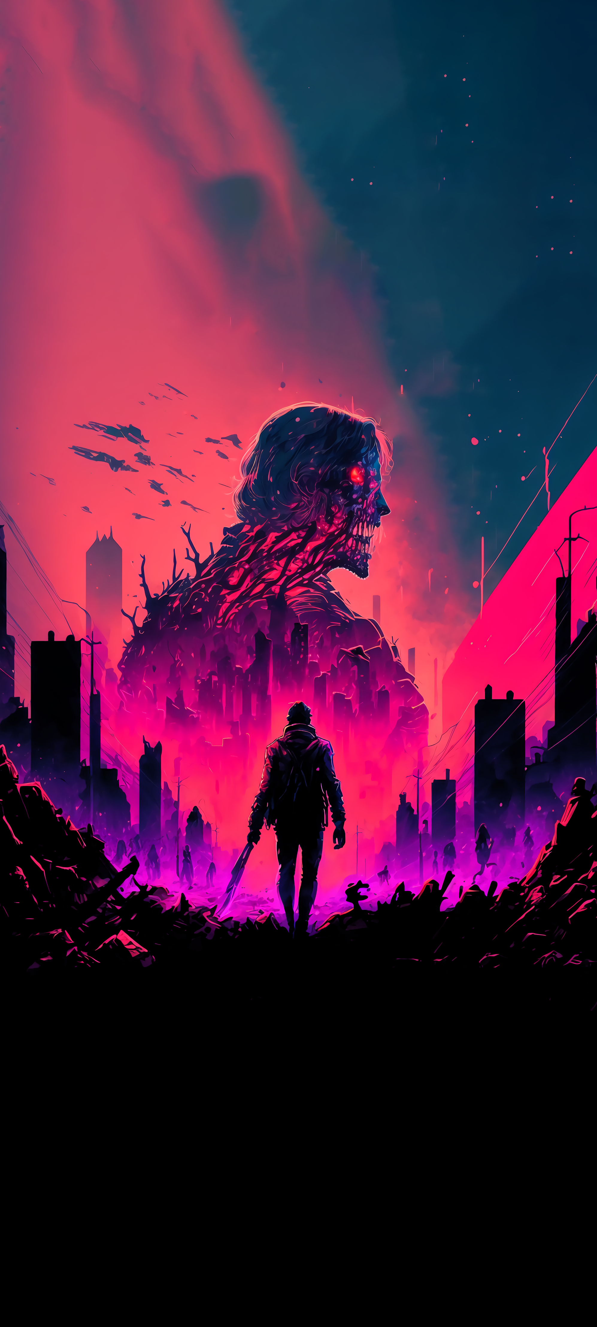  Zombie Hintergrundbild 1994x4432. Elevate the aesthetics of you phone with this zombie synthwave wallpaper