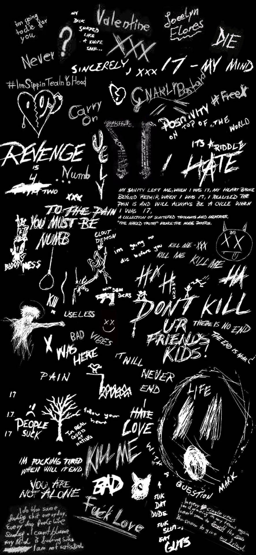  XXXTentacion Hintergrundbild 887x1920. Download Xxxtentacion Aesthetic Song Lyrics Collage Wallpaper