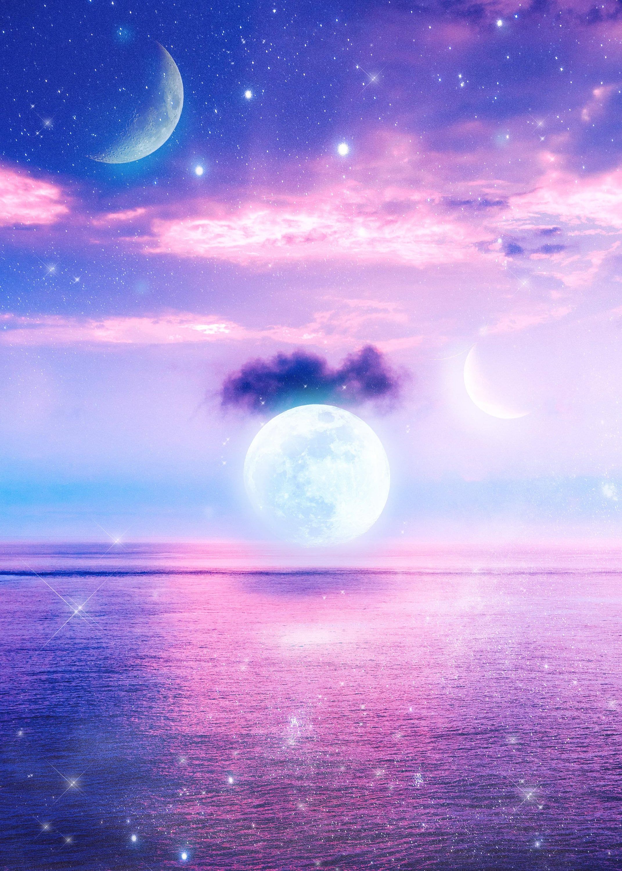 Fröhliche Hintergrundbild 2143x3000. Celestial Aesthetic Triple Moon Digital Wallpaper Download