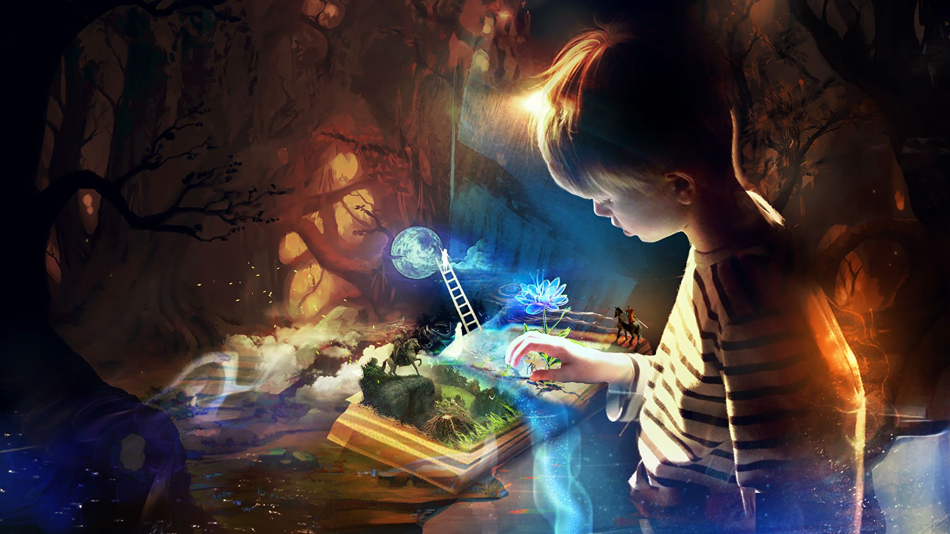 Jungs Hintergrundbild 1920x1080. Desktop Hintergrundbilder Magie jungen kind Fantasy Bücher 1920x1080