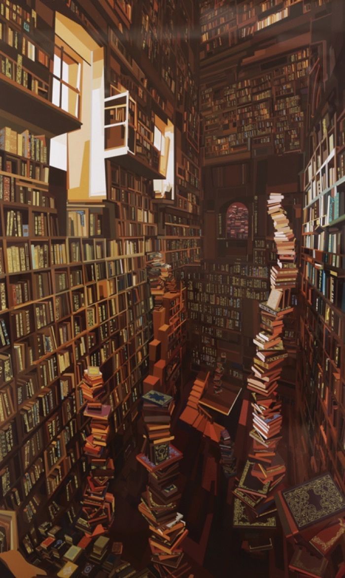  Bibliothek Hintergrundbild 700x1174. Impressively detailed book paintings by Pierpaolo Rovero (picture). Book wallpaper, Hogwarts aesthetic, Library aesthetic