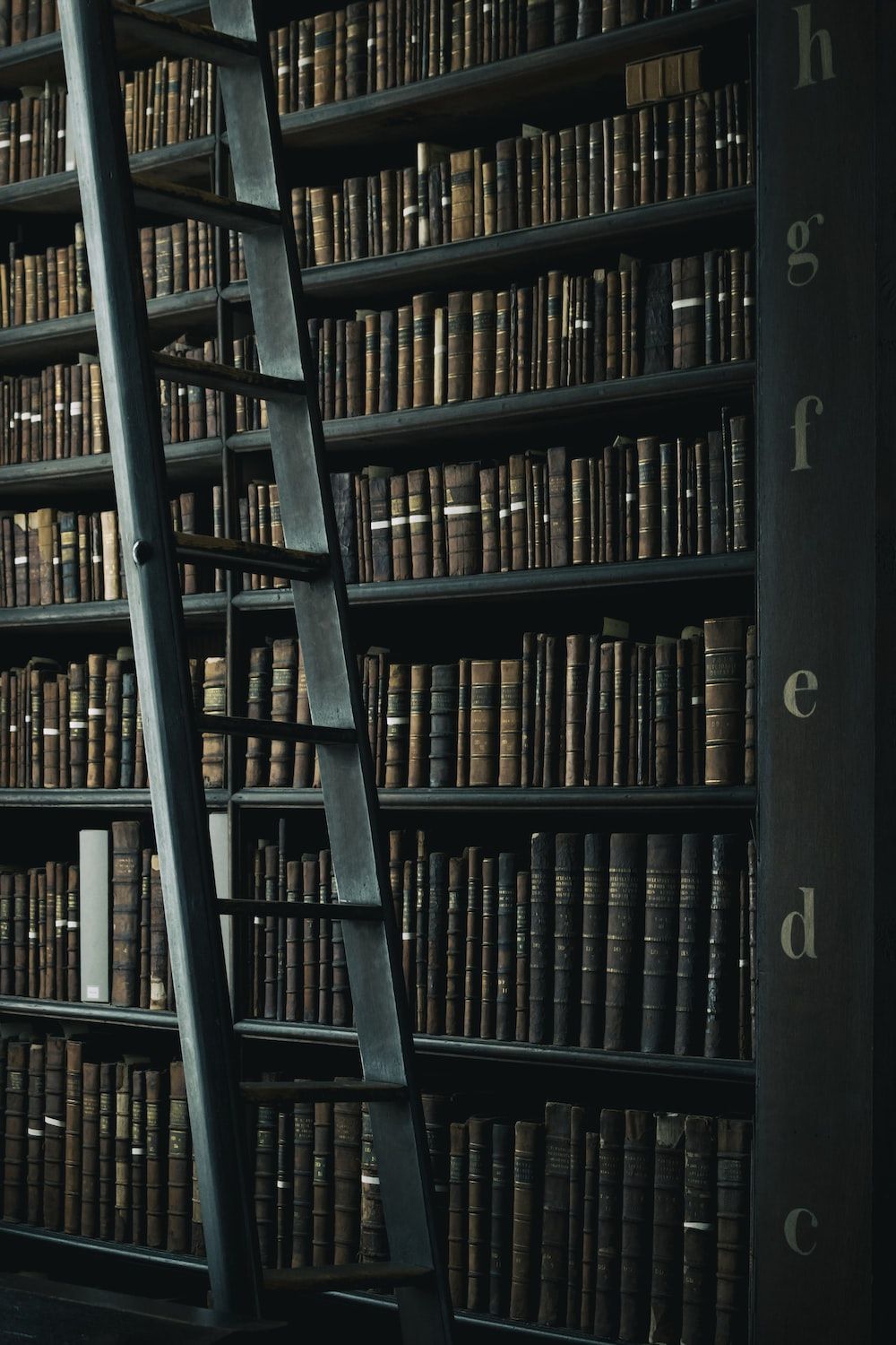  Bibliothek Hintergrundbild 1000x1500. Library shelf near black wooden ladder photo