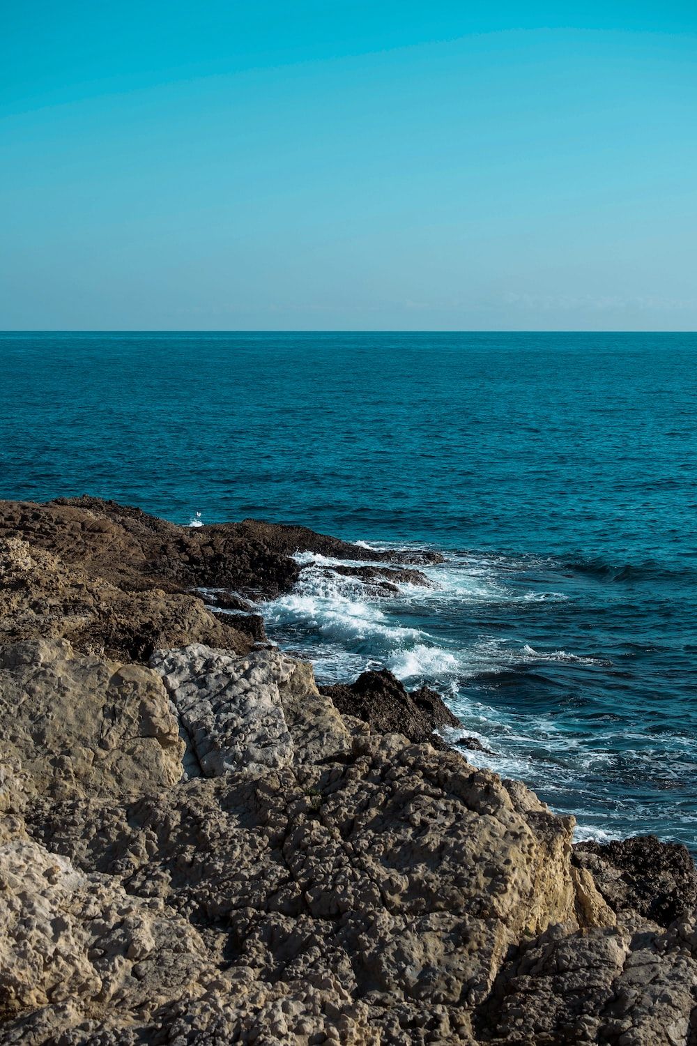  Felsen Hintergrundbild 1000x1500. Foto zum Thema Eine Person, die auf einem Felsen in der Nähe des Ozeans sitzt