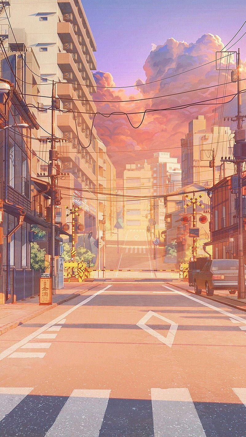  Samsung Galaxy S24 Hintergrundbild 800x1422. Aesthetic anime town, 0w calming, street, sunset, thanks, HD phone wallpaper