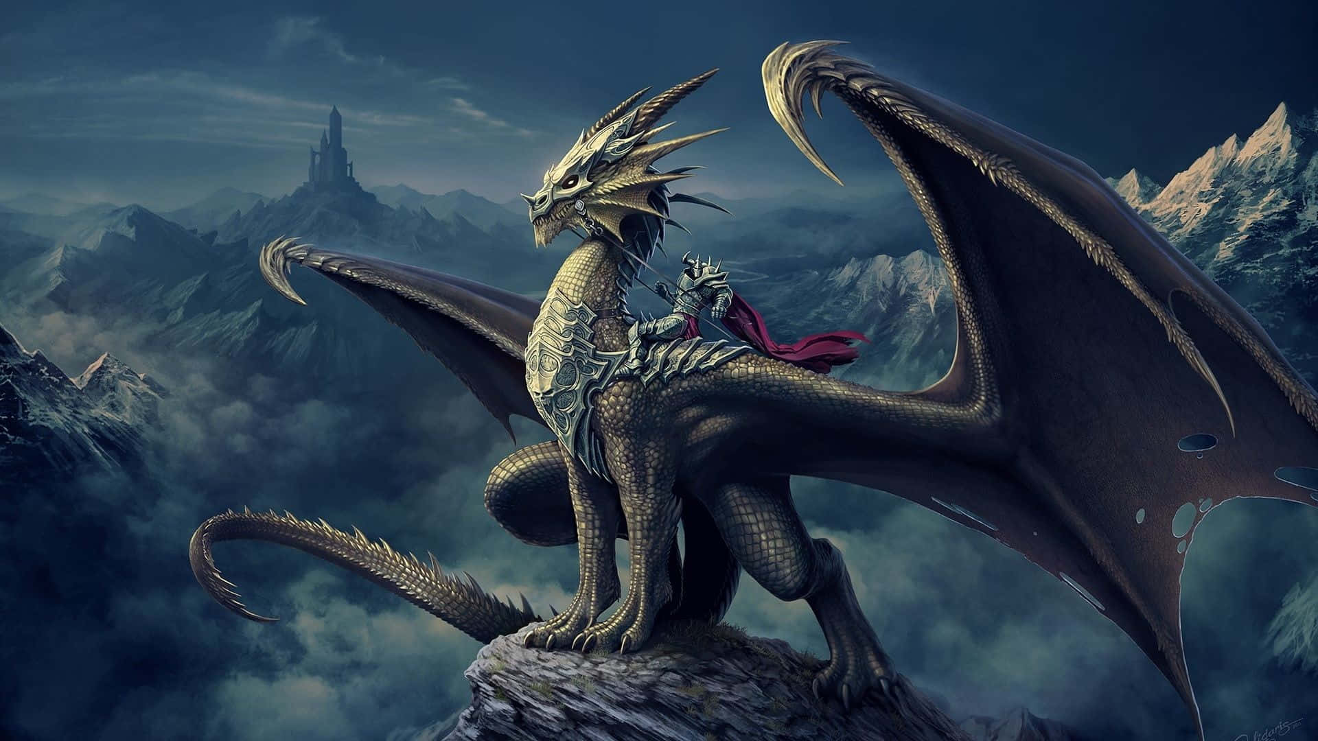  Elder Scrolls SK Hintergrundbild 1920x1080. Download Epic Dragon Observing Wallpaper