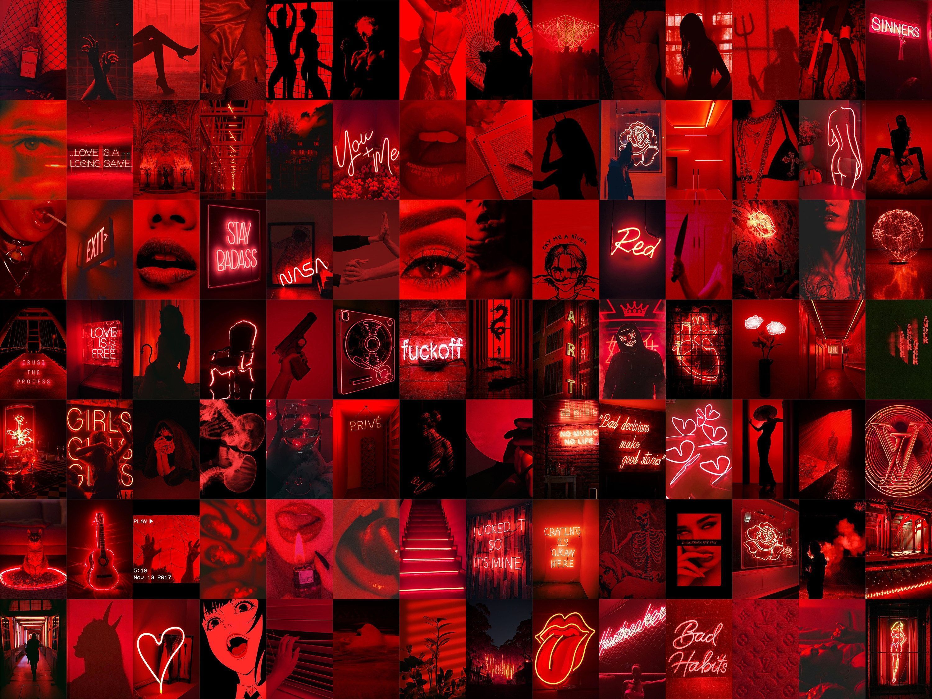  Rot Hintergrundbild 3000x2250. Stück Neon Rote Wand Collage Kit Boujee Rot Neon