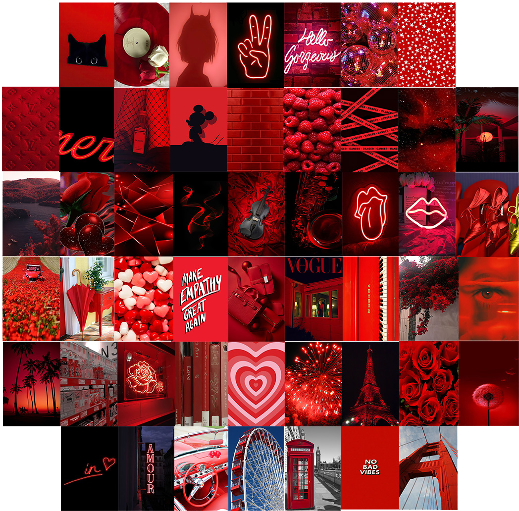  Rot Hintergrundbild 1048x1032. stücke Herz Rose Auge Ästhetische Bilder Wand Aufkleber Rot Thema Neon Stil Collage Kits Fotos Sammlung für Mädchen Schlafzimmer decor _