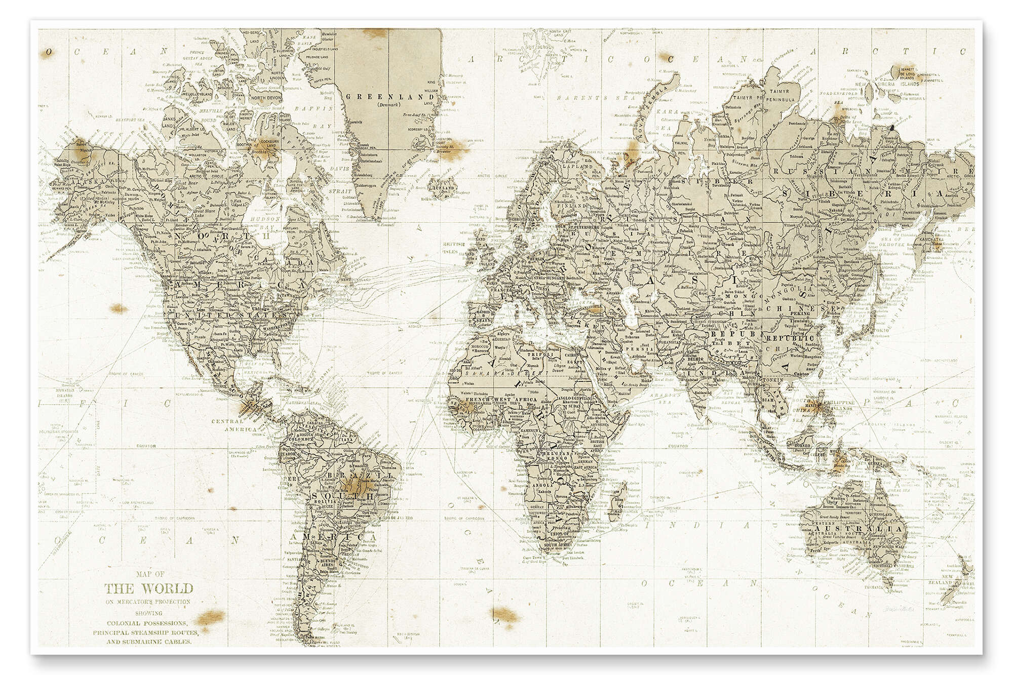  Weltkarte Hintergrundbild 2000x1333. Wandbild „Vintage Weltkarte (Englisch)“ Von Sara Zieve Miller
