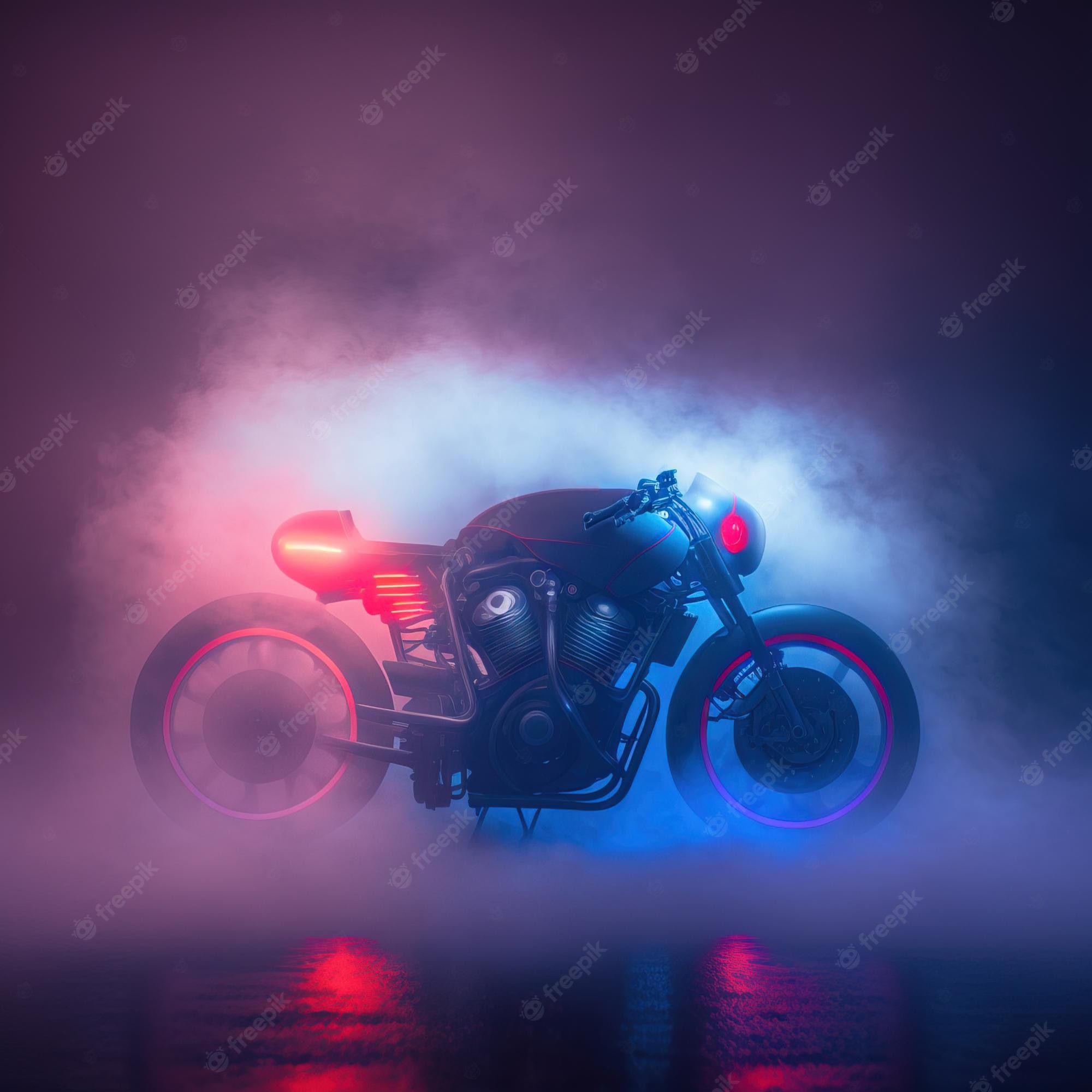  Motorrad Hintergrundbild 2000x2000. Motorrad In Einer Futuristischen Nachtstadt Mit Neonlicht Und Nebel 3D Rendering