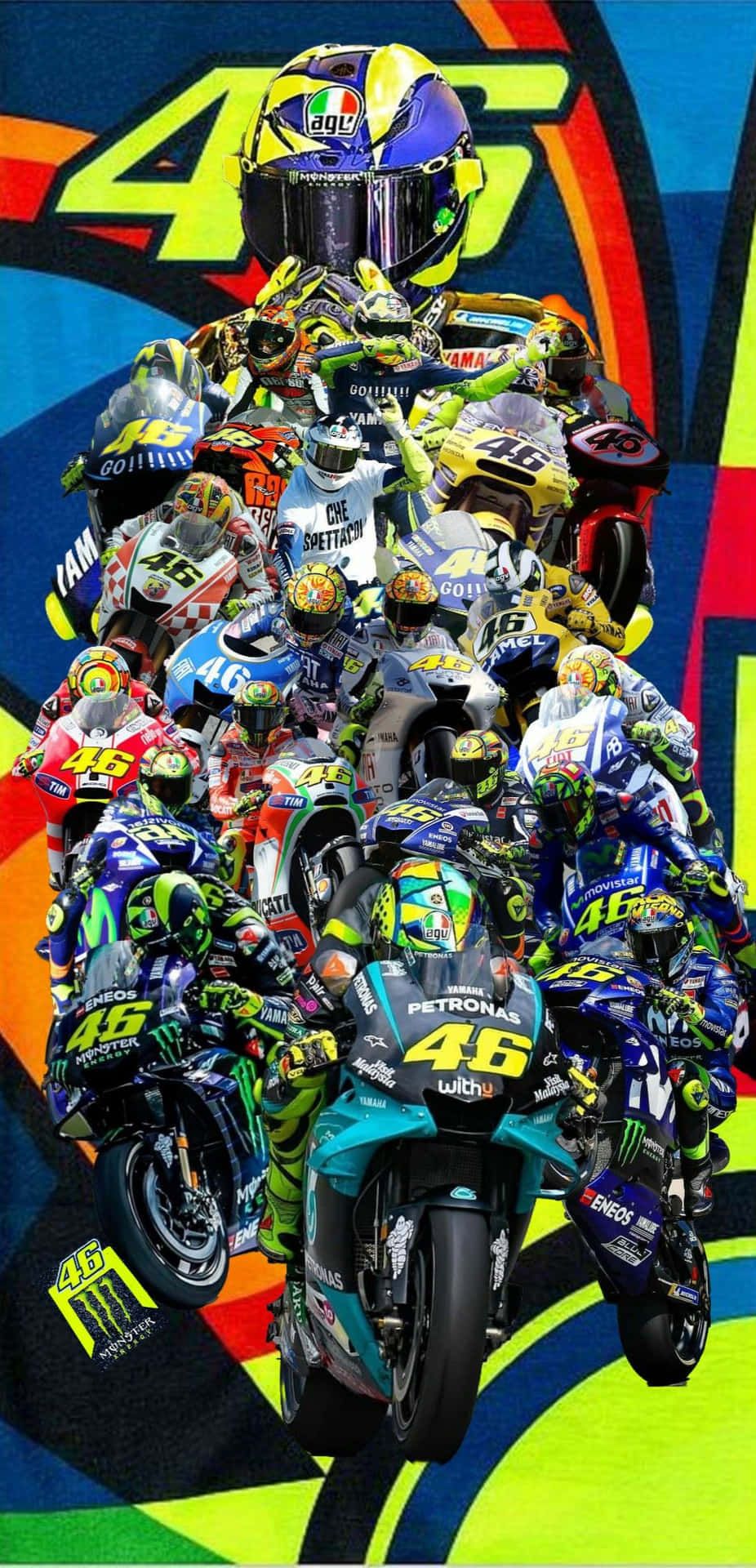  Valentino Rossi Hintergrundbild 926x1920. Download VR46 Colorful Motorcycle Poster Wallpaper