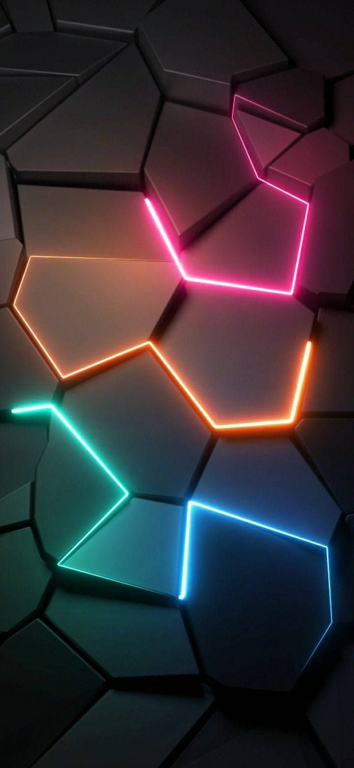  Neon 3D Hintergrundbild 720x1560. Download 3D Phone Geometric Tiles Neon Lights Wallpaper