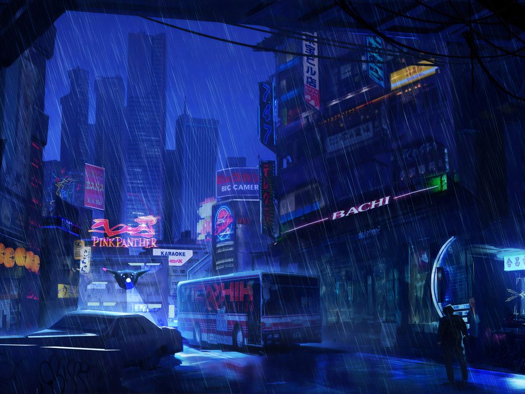  1024x768 Hintergrundbild 1024x768. Futuristic City Dark Evening Rain 4k 1024x768 Resolution HD 4k Wallpaper, Image, Background, Photo and Picture