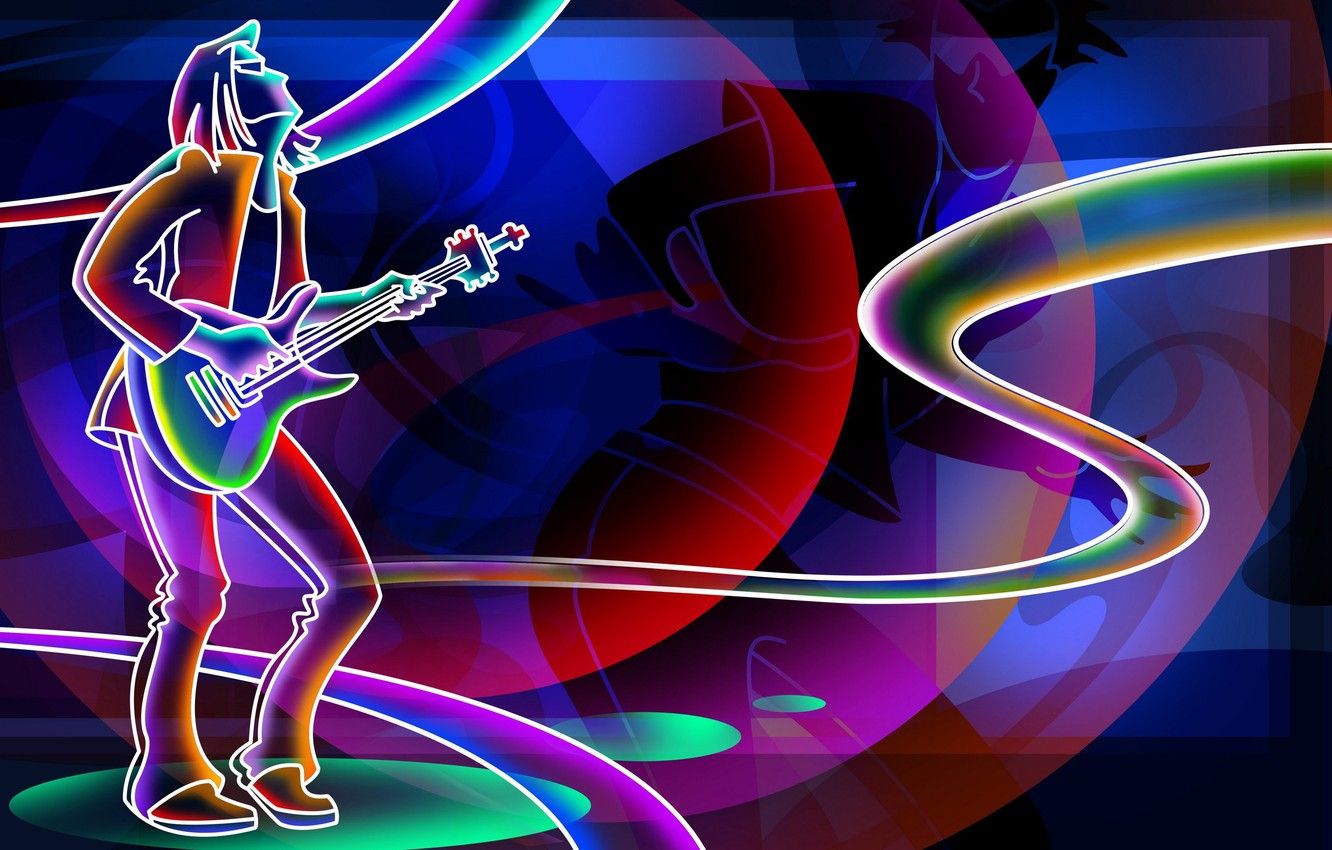  Neon 3D Hintergrundbild 1332x850. Wallpaper rays, music, scene, neon, music, guitarist, rays, neon, speech, guitarist, stage, performance image for desktop, section музыка