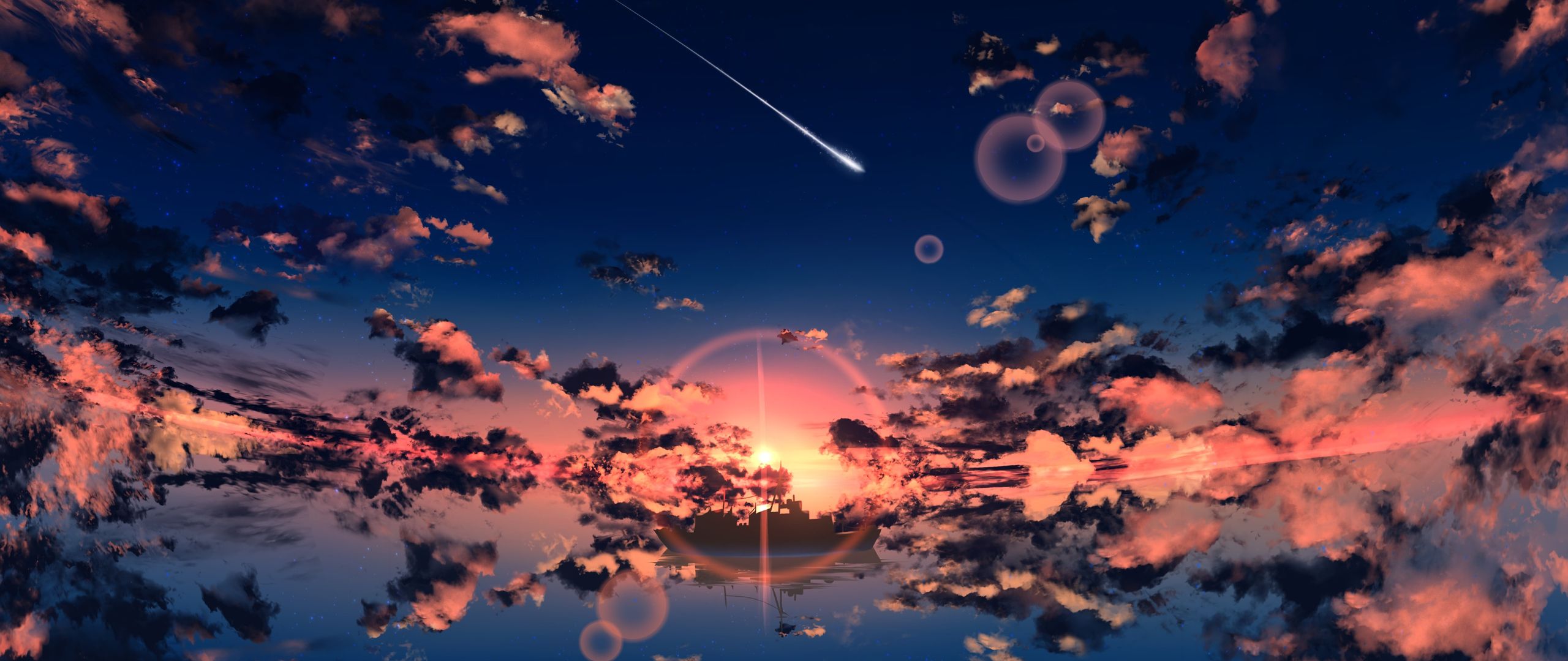  2560x1080 Hintergrundbild 2560x1080. Download Sunset, Nature, Water, Clouds, Reflection, Art, Flash Wallpaper in 2560x1080 Resolution