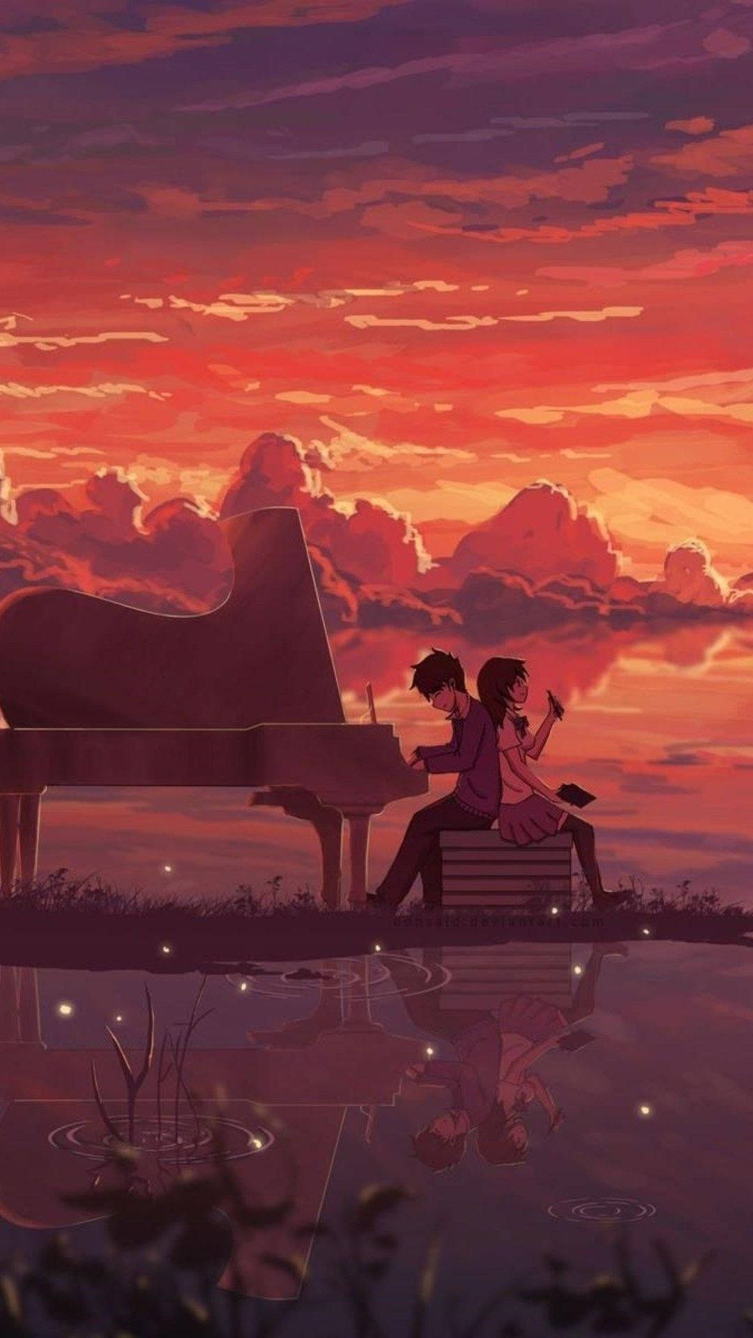  Klavier Anime Hintergrundbild 1080x1920. Download Piano By The Sunset Anime Phone Wallpaper