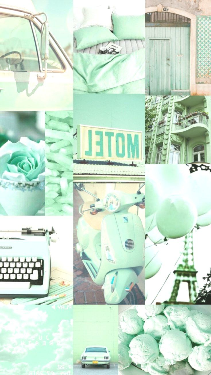  Farbig Hintergrundbild 735x1309. Wallpaper, background, collage, aesthetic, music, color, mint, green, paris -. Mint green aesthetic, Mint green wallpaper iphone, Mint green wallpaper