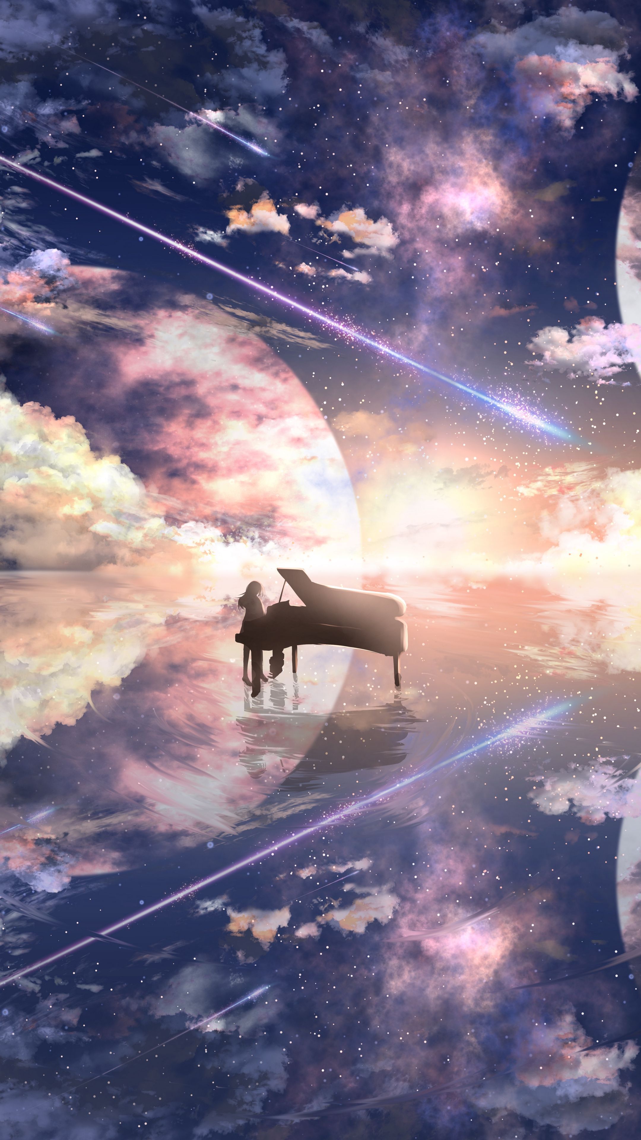  Klavier Anime Hintergrundbild 2160x3840. Piano silhouette by ツチヤ [2160x3840]. Anime scenery wallpaper, Anime scenery, Scenery wallpaper
