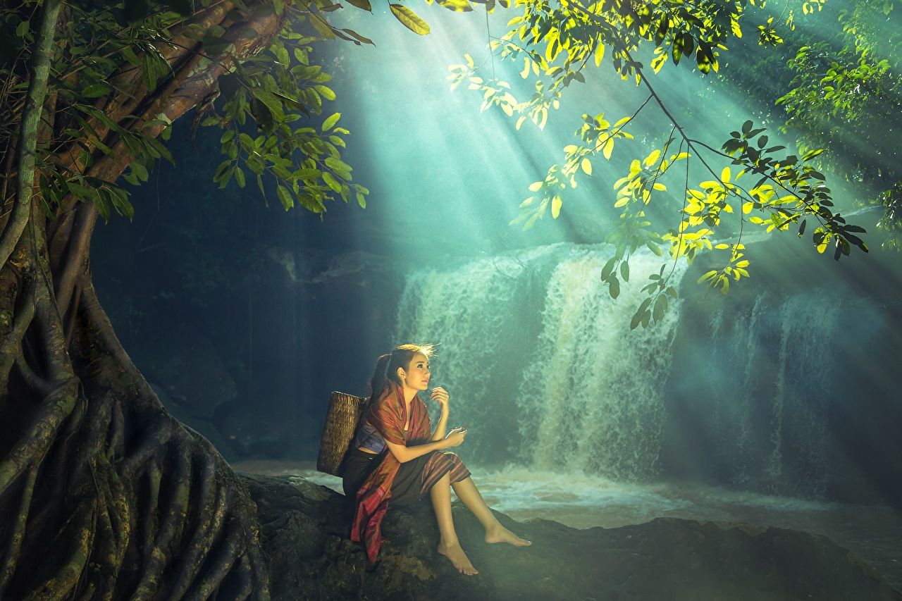  Die Schönsten Hintergrundbild 1280x853. Desktop Hintergrundbilder Schön Wasserfall junge frau Asiatische