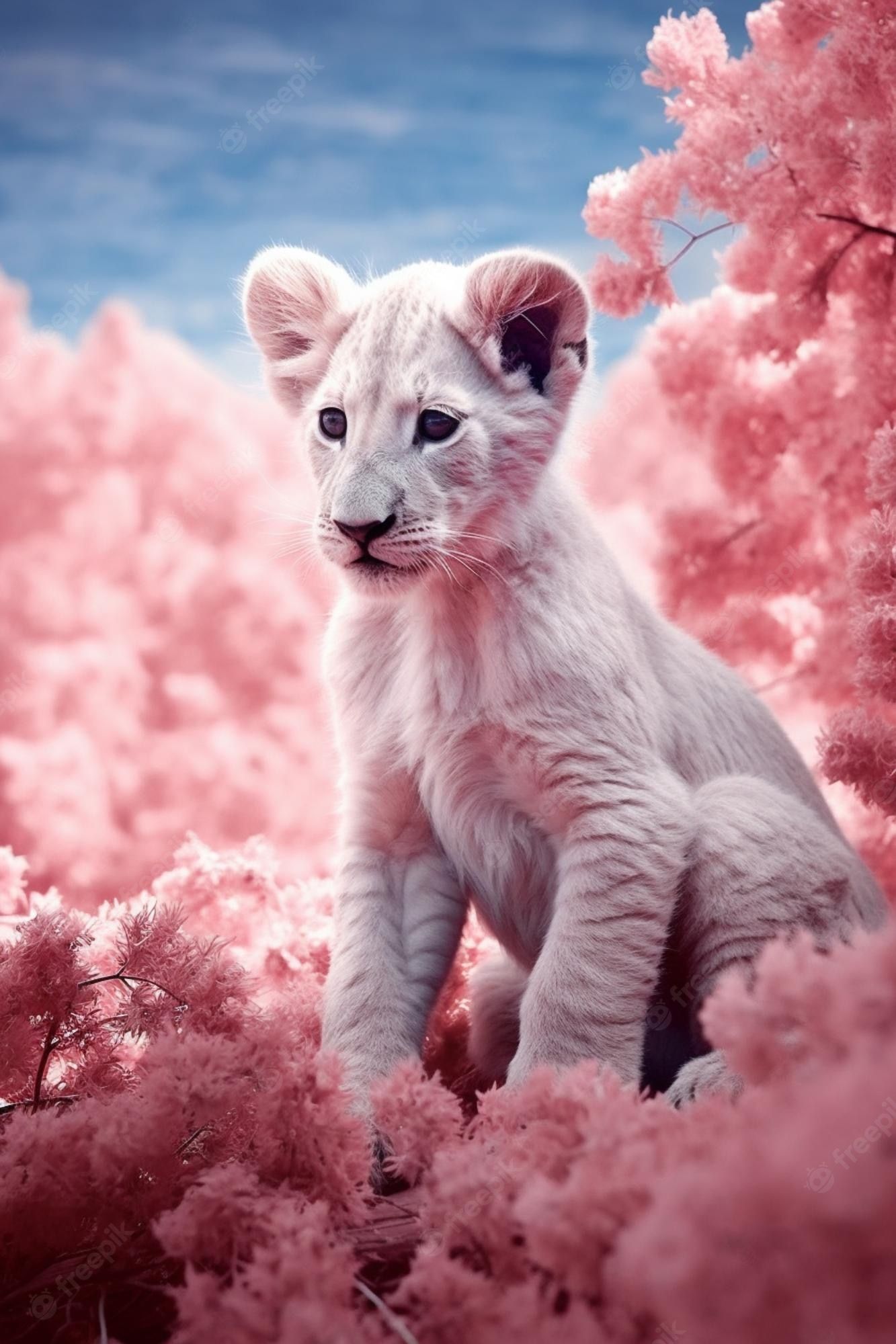  Löwen Hintergrundbild 1333x2000. Ein poster für den könig der löwen mit einem weißen löwenbaby, das in rosa blumen sitzt